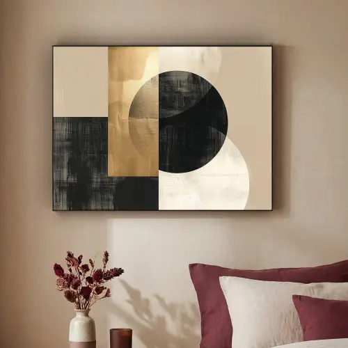 Abstract - Modern - Zwart - Goud Textielframe - compleet frame klein -sfeer1