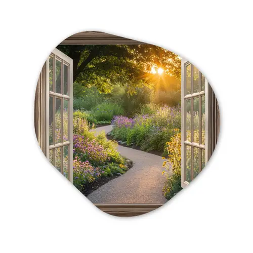 Doorkijk - Bloemen - Natuur - Zon - Pad Wandcirkel Organisch Aluminium middel -3d