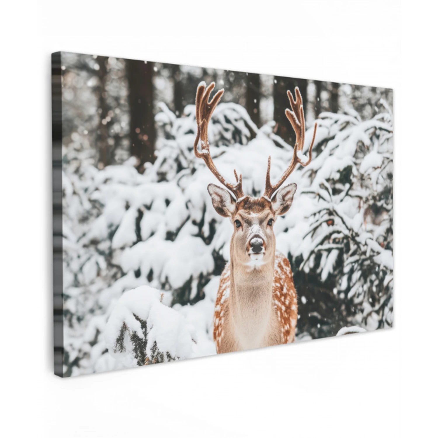 Hert - Sneeuw - Winter - Bos - Dieren Tuinposter op houten frame 2 cm dik klein -3d