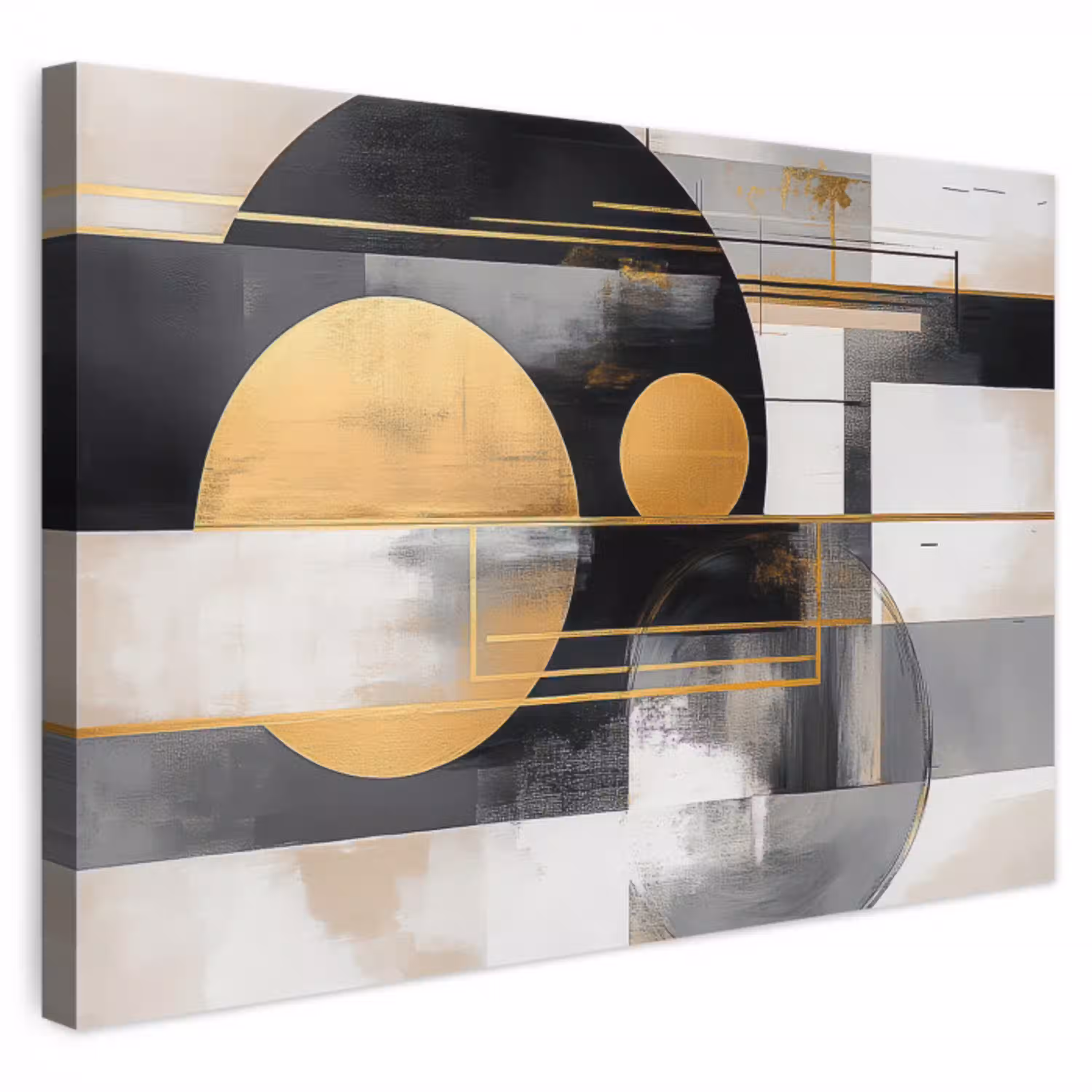 Abstract - Goud - Zilver - Vormen - Aesthetic - Modern canvas 2cm klein -3d