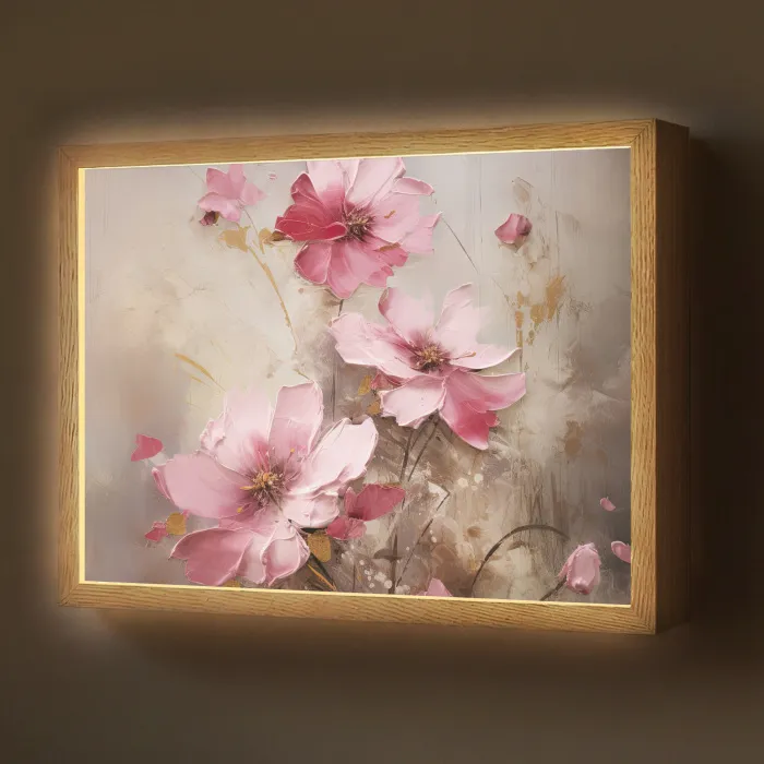 Bloemen - Roze - Kunst - Watercolor Light Box met batterij (Wandlamp) middel -z3d_website
