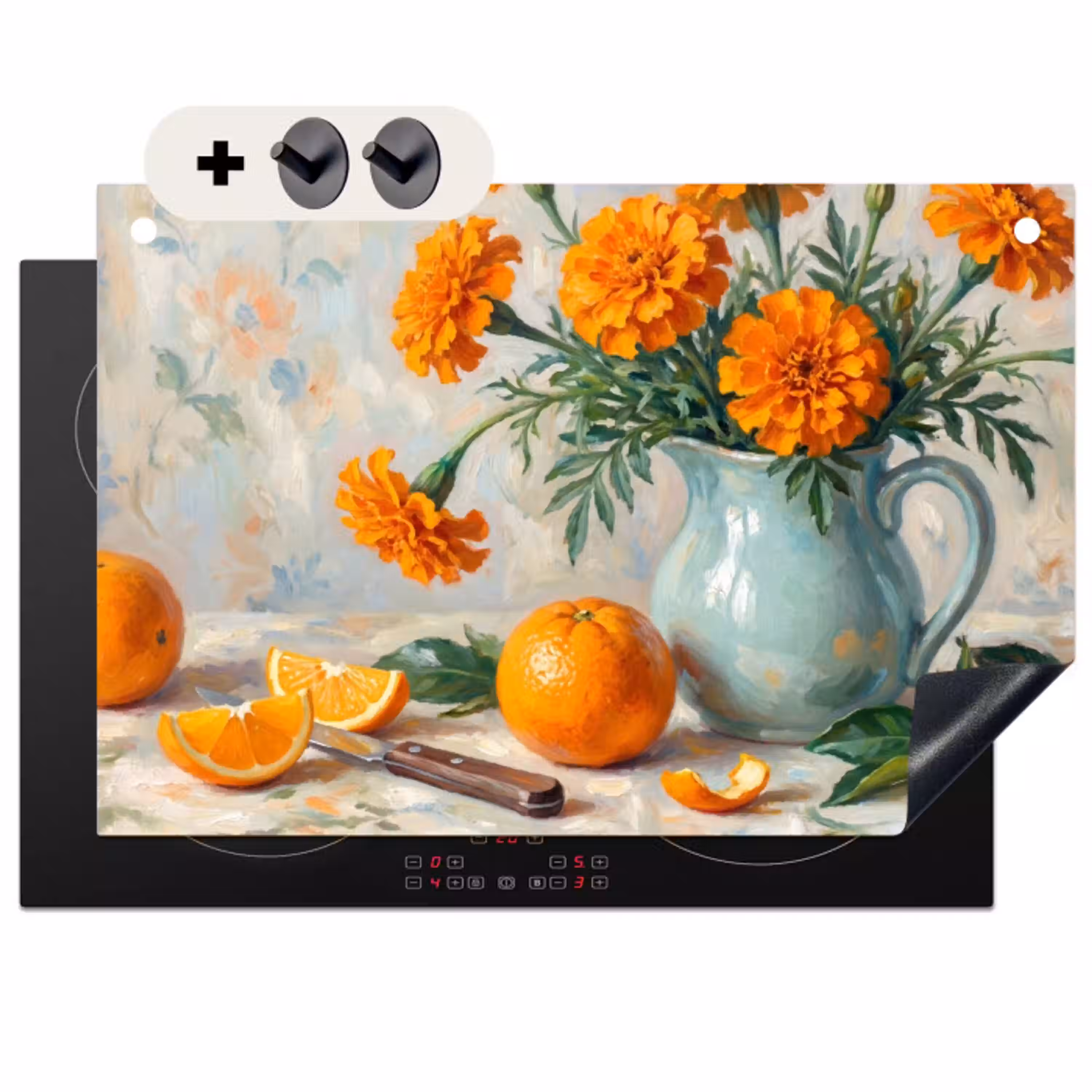 Eten - Oranje - Kunst Inductie beschemer met haakjes klein -3d