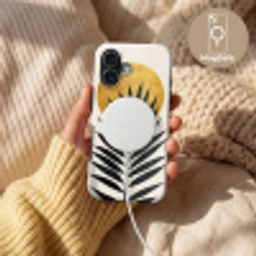 Zwart palmblad - Gouden cirkel - Beige achtergrond Toughcase MagSafe Apple iPhone 17 klein -USP_MagsafeV
