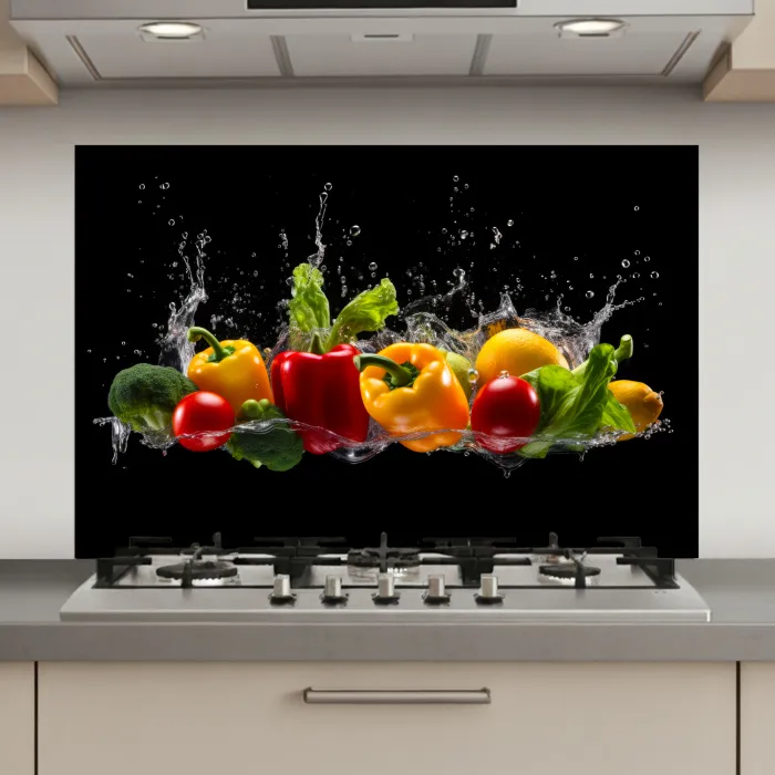 Paprika - Water - Groente - Zwart keuken achterwand spatscherm klein -3d_website