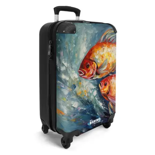 Olieverf kunstwerk van 2 goudvissen in water NBS - Handbagage koffer - Unisex middel -productfoto_3d