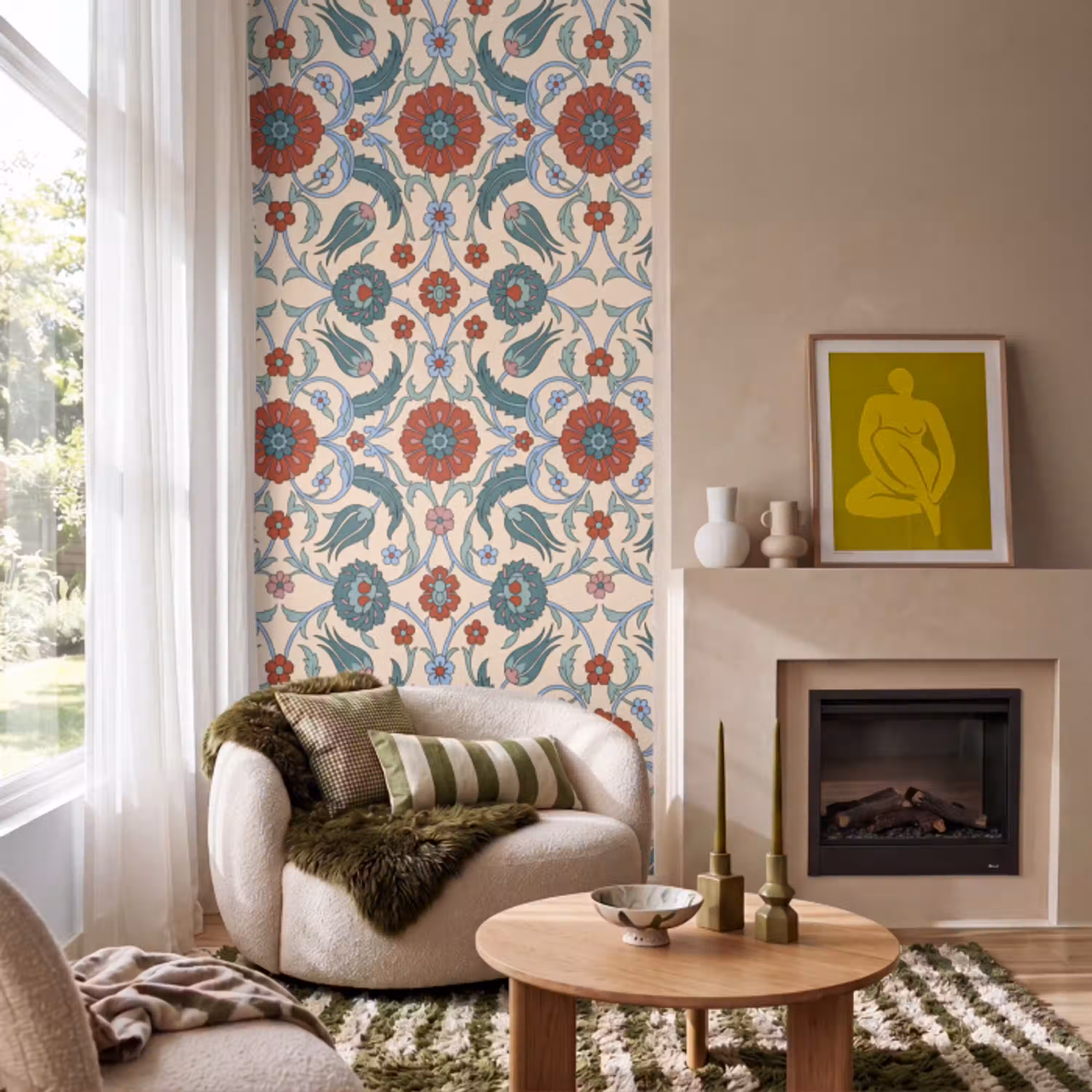 Bloemen - Patroon - Klassiek - Decoratie - Kleurrijk Behang Vlies klein -sfeer2