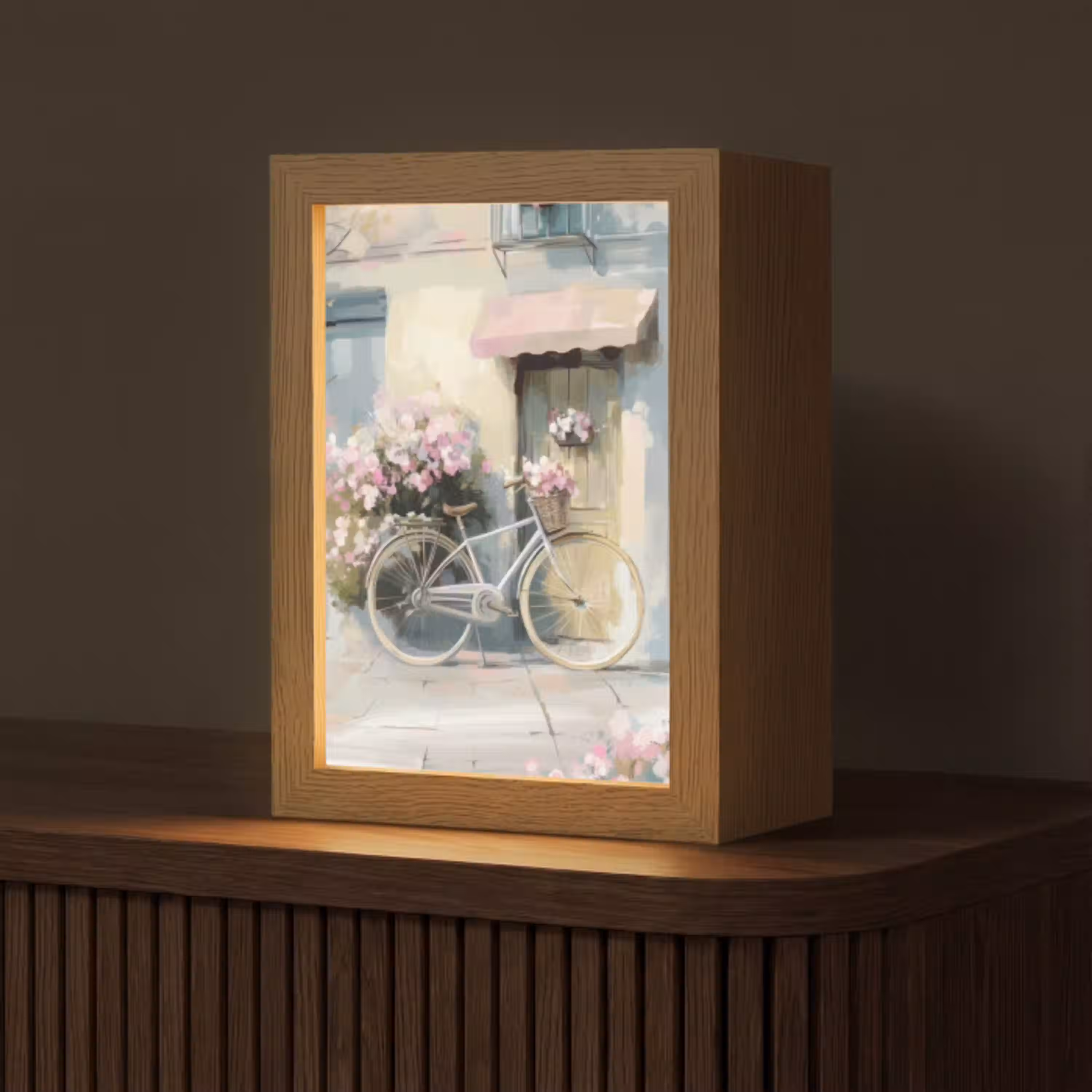 Fiets - Pastelkleuren - Bloemen Light Box met kabel (Tafellamp) klein -z3d_website