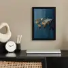 Wereldkaart - Geborduurd - Verschillende tinten fotolijst zwart zonder passe partout klein -sfeer1
