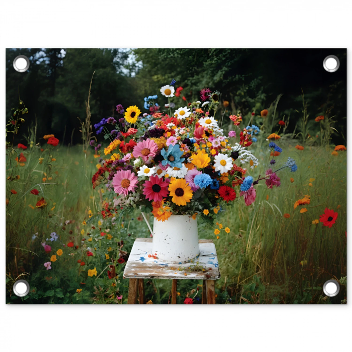 Bloemen - Krukje - Gieter - Veld tuinposter los doek klein -3d