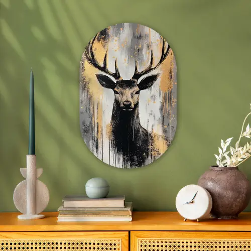 Abstract - Hert - Gewei - Goud Wandcirkel Ovaal Forex klein -sfeer2
