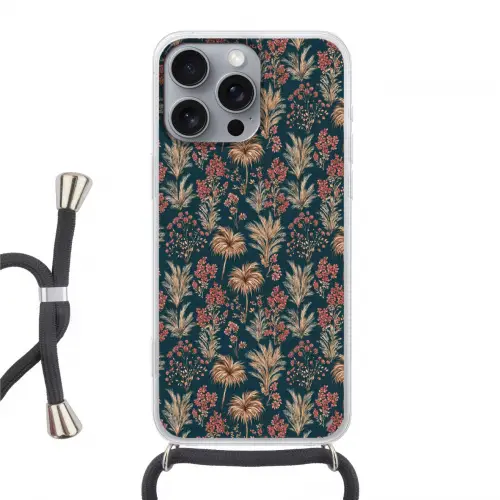 Botanisch - Patroon - Blauw Hoesje iPhone 16 Pro Max met koord klein 804 -3d