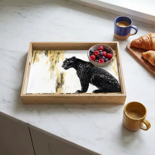 Panter - Zwart - Abstract - Goud Dienblad Rechthoek middel -sfeer2