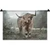 Schotse Hooglander - Bos - Mist - Koe - Dieren - Natuur Wandkleed katoen klein -zz3d