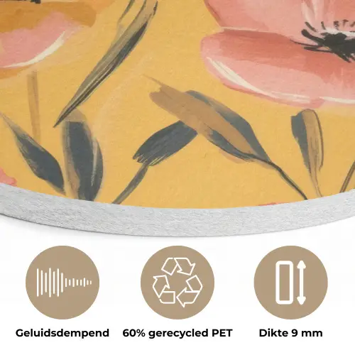Bloemen - Geschilderd - Geel Akoestische PET Vilt - Rond klein -closeup_NL