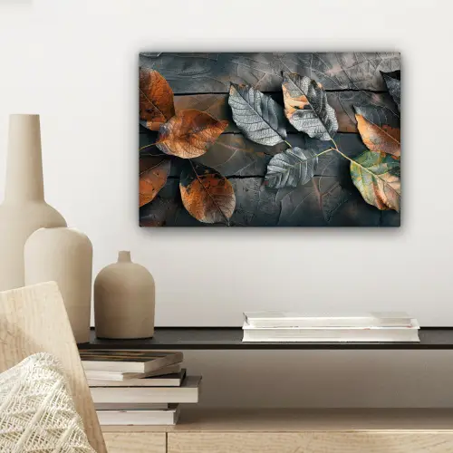 Bladeren - Herfst - Grijs - Natuur canvas 2cm klein -sfeer6