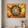 Mozaïek - Zon - Geel - Cirkel Textielframe zwart klein -sfeer2
