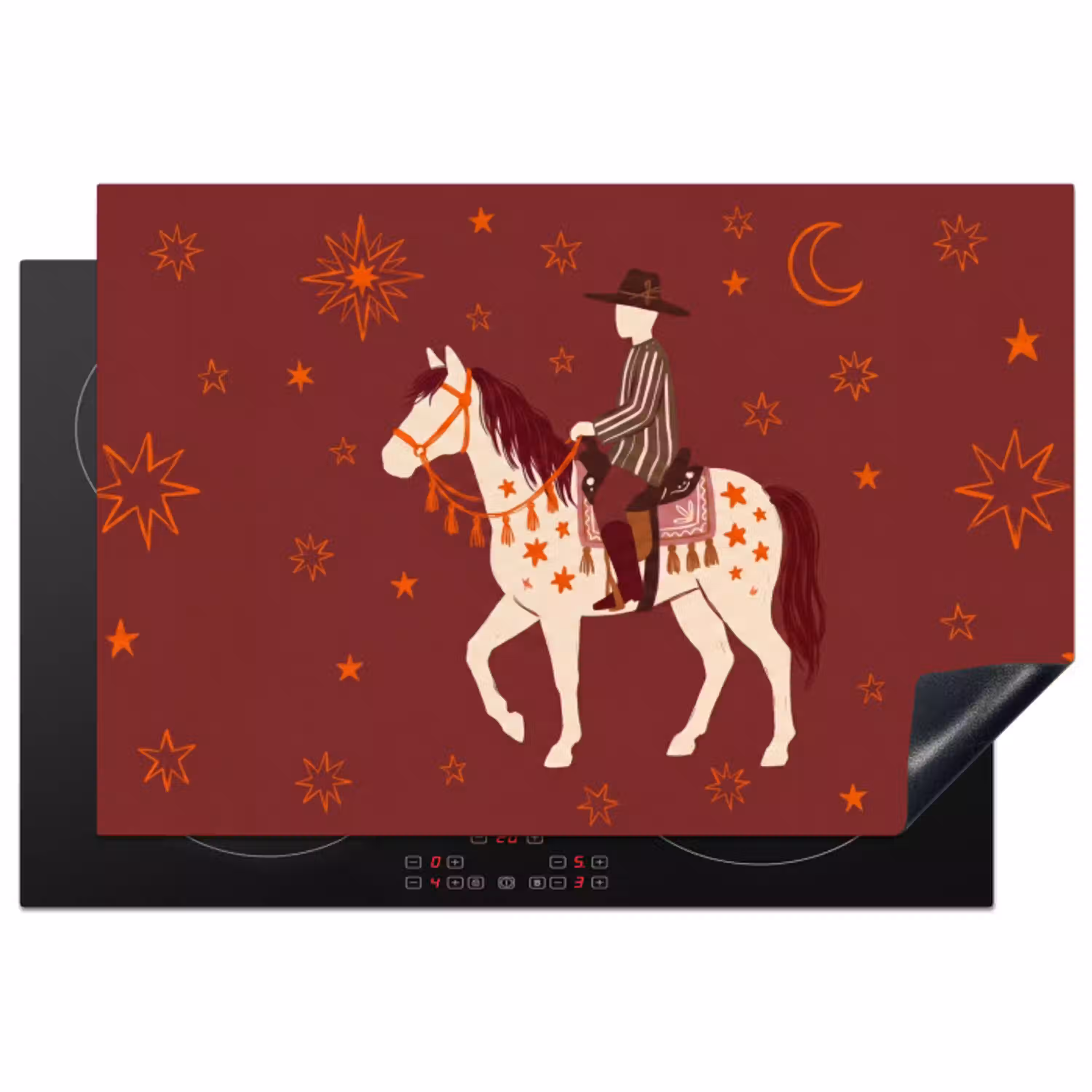 Paard - Ruiter - Sterren - Nacht - Illustratie Inductie beschermer vinyl 3mm klein -3d