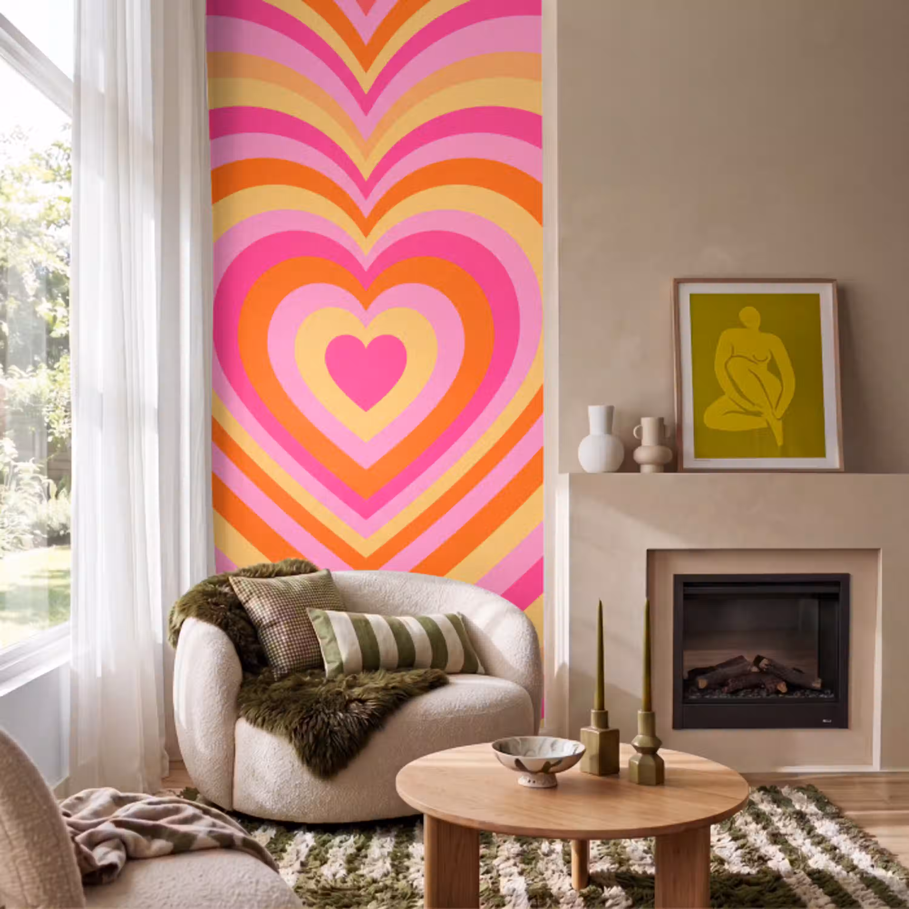 Hart - Concentrisch - Abstract - Liefde - Kleurrijk Behang Vlies klein -sfeer2