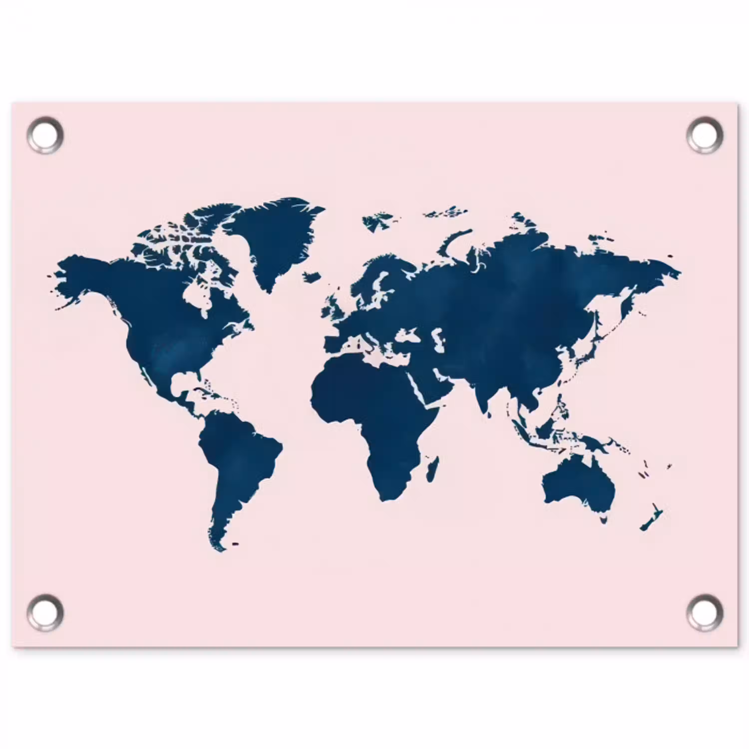 Wereldkaart - Blauw - Roze tuinposter los doek klein -3d