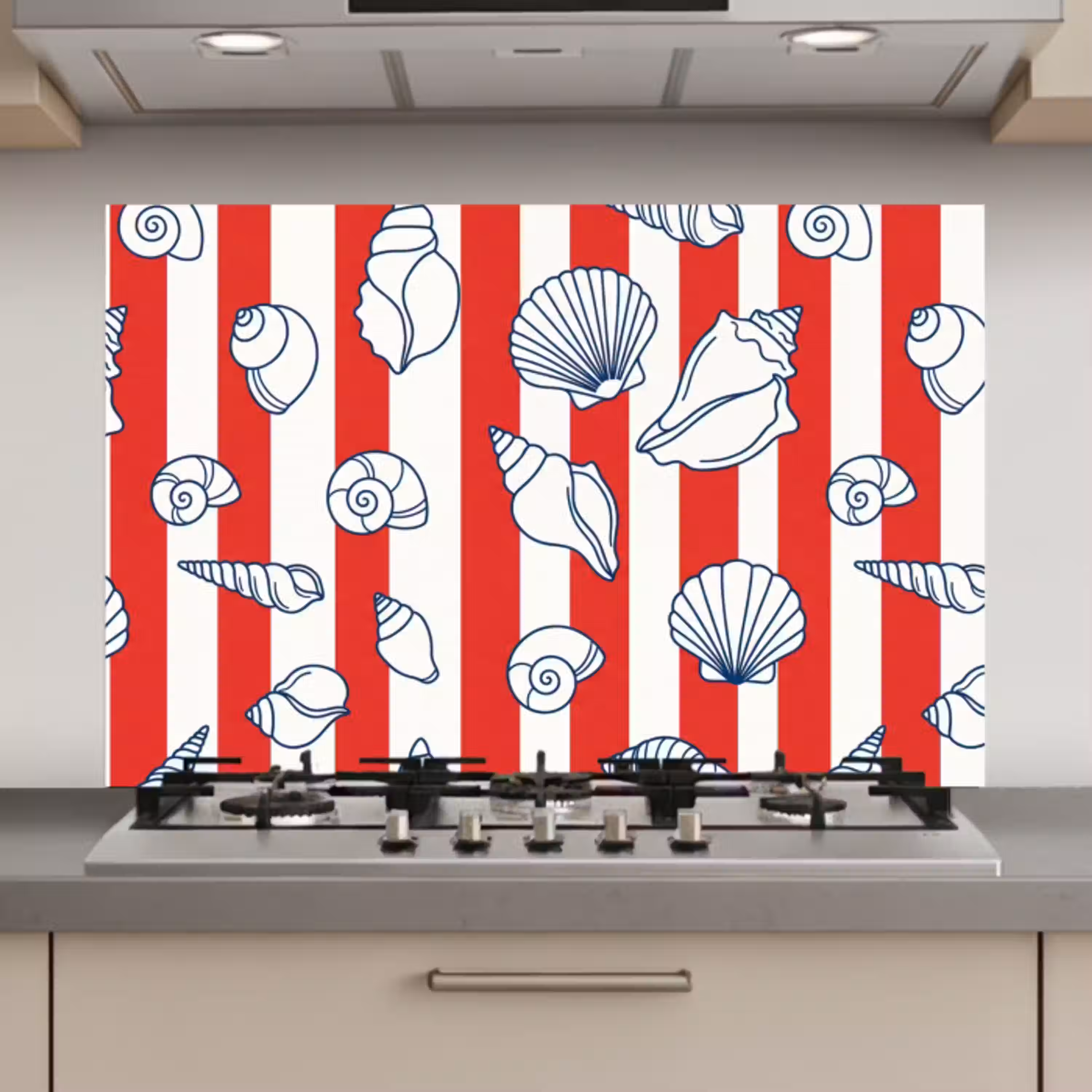 Schelp - Zeedieren - Zomer - Illustratie - Rood - Blauw keuken achterwand spatscherm klein -3d_website