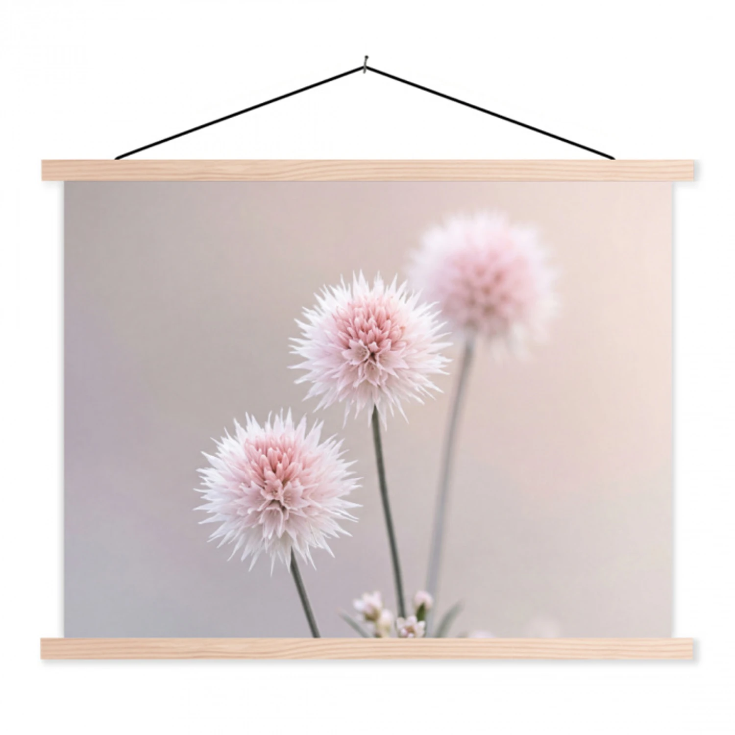 Bloemen - Bollen - Roze textielposter latten blank klein -3d