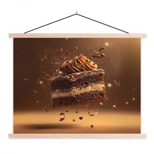 Taart - Chocolade - Eten - Brownie textielposter latten blank klein -3d