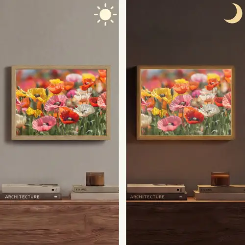 Bloemenveld - Klaprozen - Kleurrijk Light Box met batterij (Wandlamp) middel -sfeer3