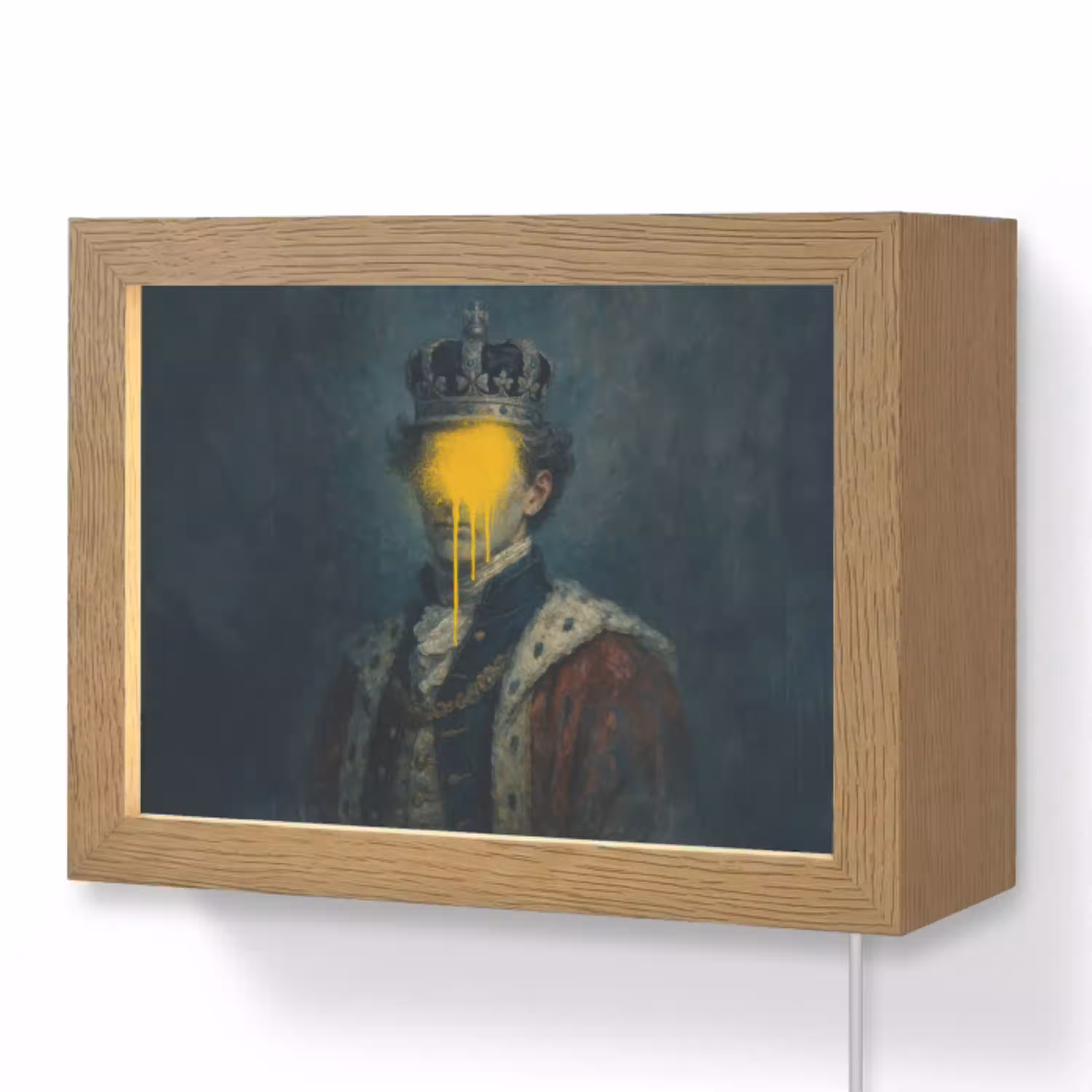 Koning - Portret - Druipende gele verf Light Box met kabel (Wandlamp) klein -3d
