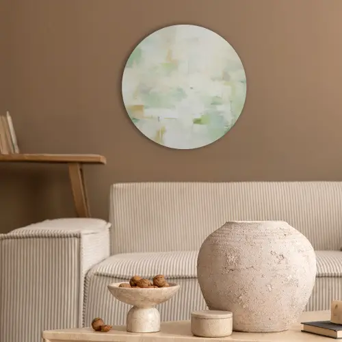 Abstract - Kunst - Wit - Groen - Modern Akoestische PET Vilt - Rond klein -sfeer1