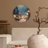 Winterdorp - Sneeuw - Donker Wandcirkel kunststof plaat 5mm dik klein -sfeer1