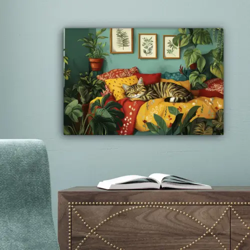 Kat - Planten - Groen canvas 2cm klein -sfeer4