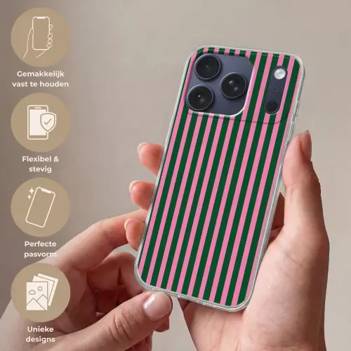 Verticale strepen - Groen - Roze Telefoonhoesje iPhone 17 Pro klein 878 -sfeer3_NL
