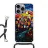 Stad - Maan - Mozaïek - Kleurrijk Hoesje iPhone 16 Pro Max met koord klein -3d