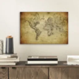 Wereldkaart - Vintage - Antiek - Bruin - Papier aluminium wit klein -sfeer1
