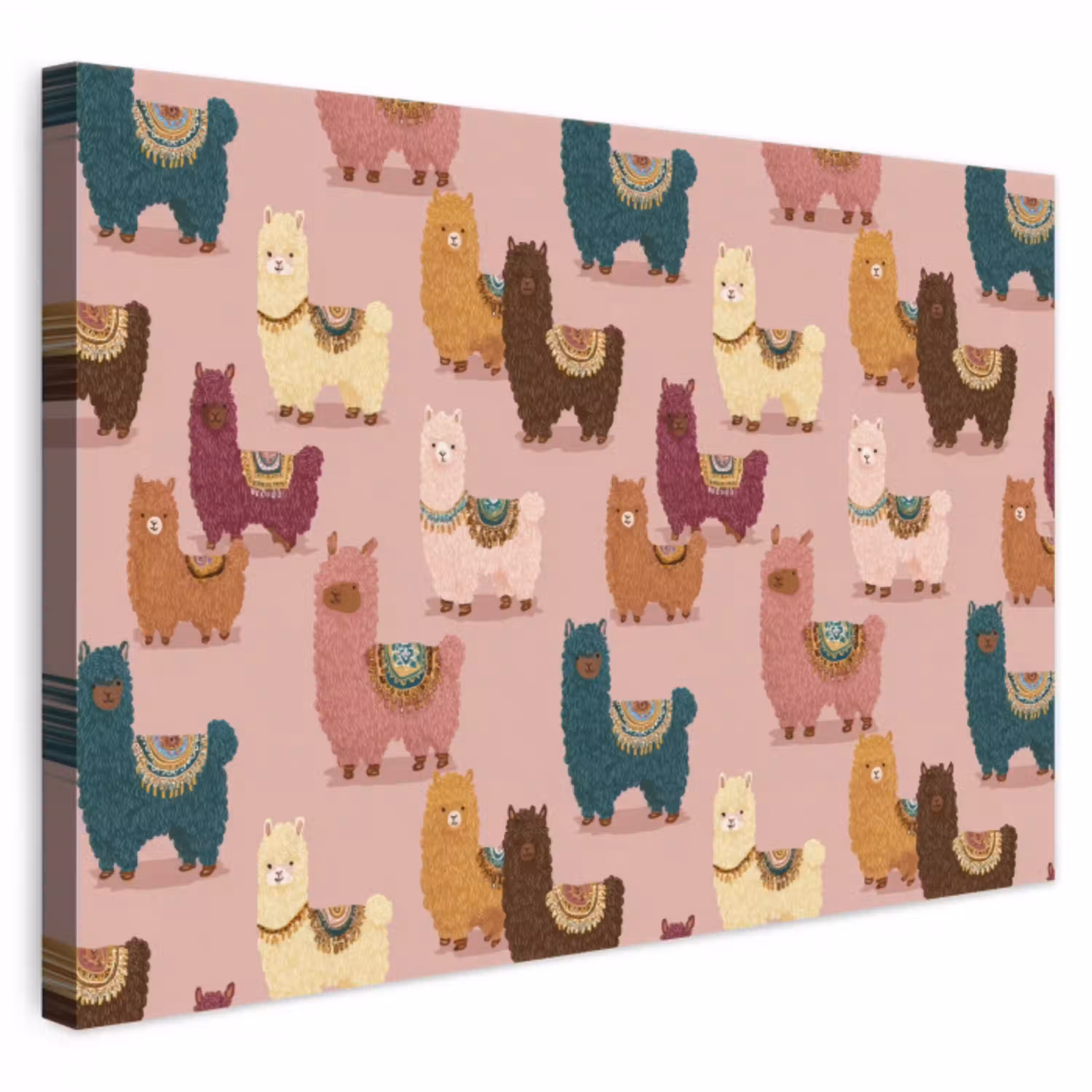 Alpaca's - Patroon - Kleurrijk canvas 2cm klein 34 -3d
