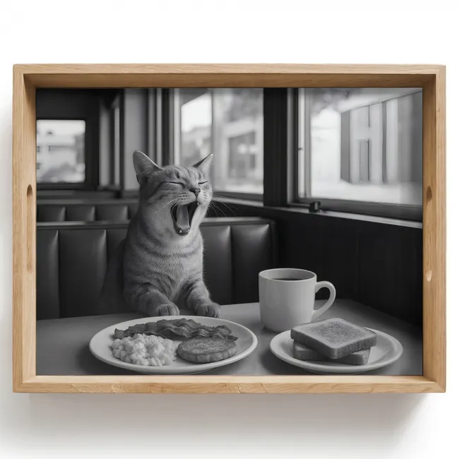 Dienblad - Kat - Koffie - Brood - Zwart