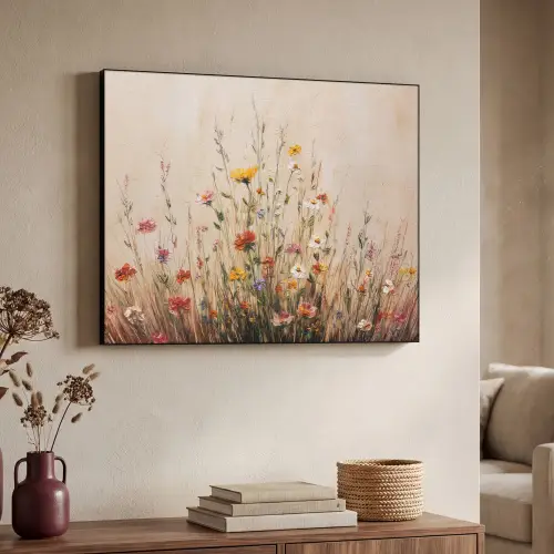 Wilde bloemen - Penseelstreken - Rustgevend Textielframe zwart klein -sfeer3