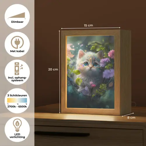 Kitten - Bloemen - Bos - Illustratie - Poes Light Box met kabel klein -USP_NL