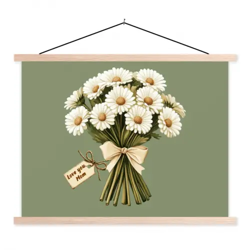 Lint - Boeket - Groen - Quote textielposter latten blank klein -3d