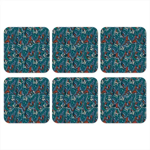Golven - Retro - Blauw - Patroon onderzetter kurk middel 366 -3d