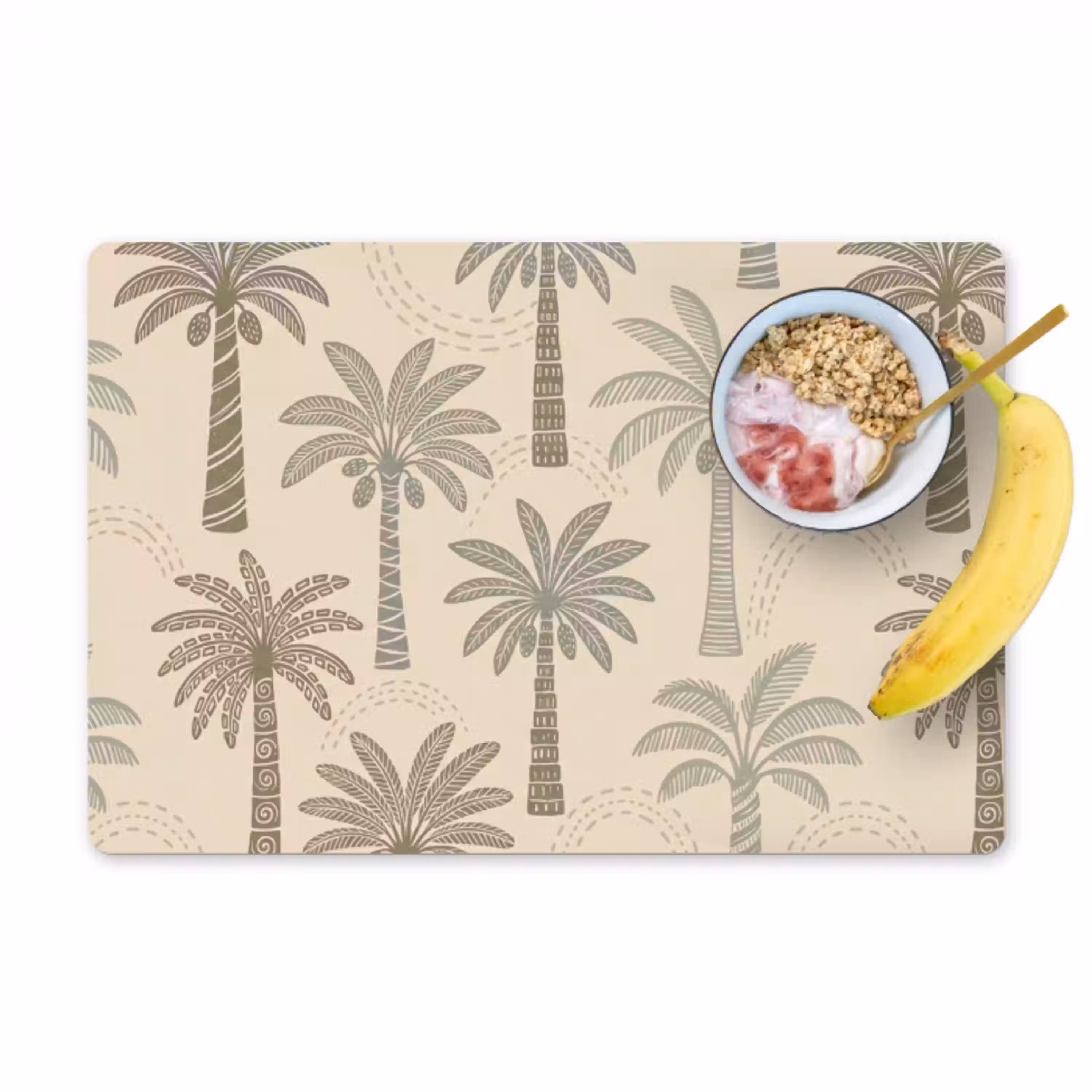 Palmbomen - Patroon - Tropisch - Beige Placemat vinyl groot -zzzproduct_Kitchenyeah-website
