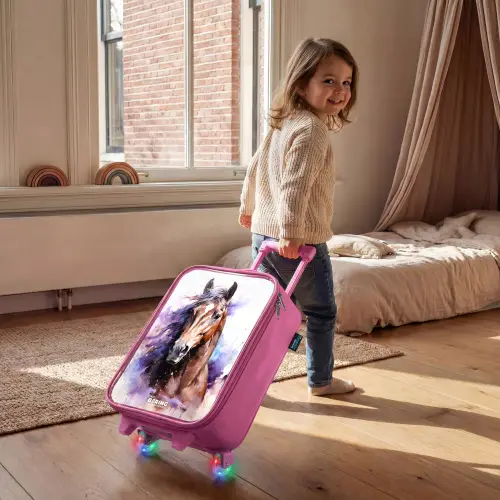 Aquarel paard met kleurrijke spatten Kinderkoffer - Roze klein -sfeer1