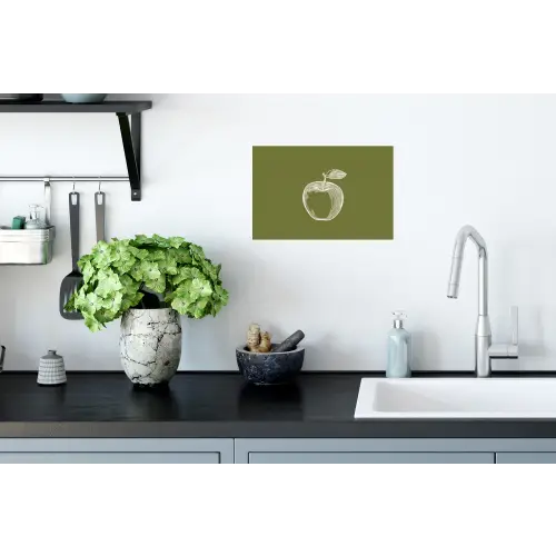 Lijntekening - Appel - Olijfgroen - Blaadje Muursticker klein -keuken