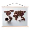 Wereldkaart - Koffiebonen - Suikerklontjes textielposter latten blank klein -3d