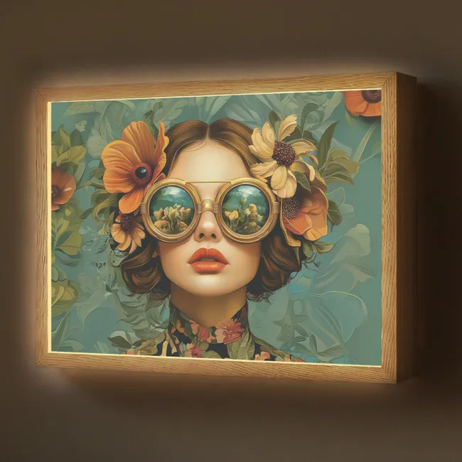 Lightbox - Wandlamp - Vrouw - Bloemen - Vlinders - Natuur - Vintage