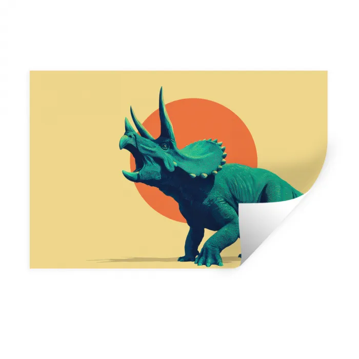Triceratops - Cirkel - Oranje - Hoorns Muursticker klein -3d