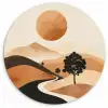 Zon - Heuvels - Boom - Abstract Wandcirkel kunststof plaat 5mm dik klein -3d