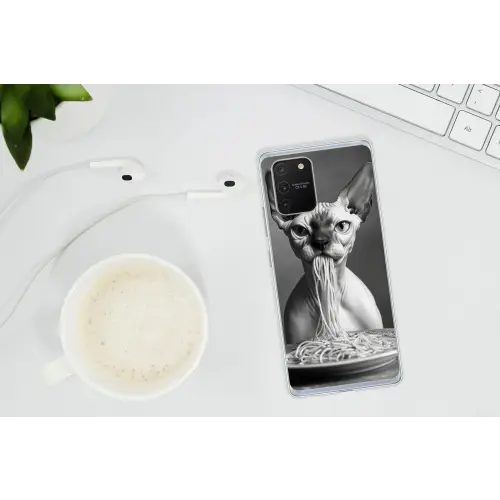 Sphynx - Kat - Dieren - Humor - Spaghetti - Zwart Wit Telefoonhoesje Samsung Galaxy S10 Lite klein -oordopS10Lite