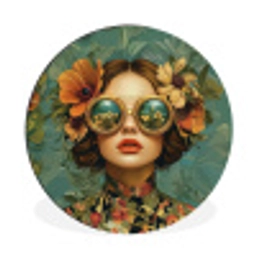 Vrouw - Bloemen - Vlinders - Natuur - Vintage Wandcirkel aluminium klein -3d