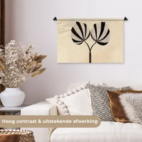 Bladeren - Gestreept - Stengel - Beige Wandkleed katoen klein -sfeer1